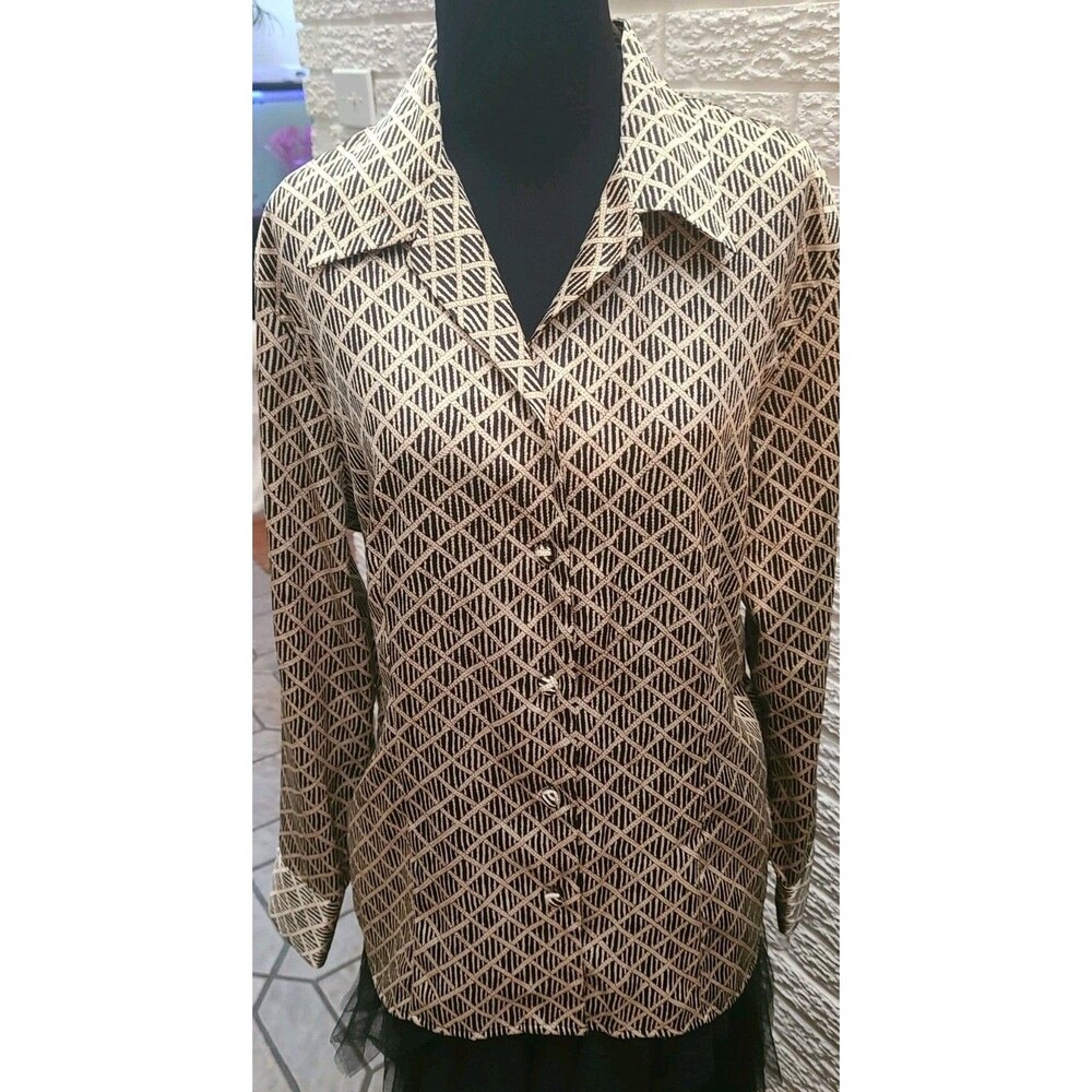 Tess - Women's Geo Print Blouse - Black/ Beige/ Taupe - Size 12